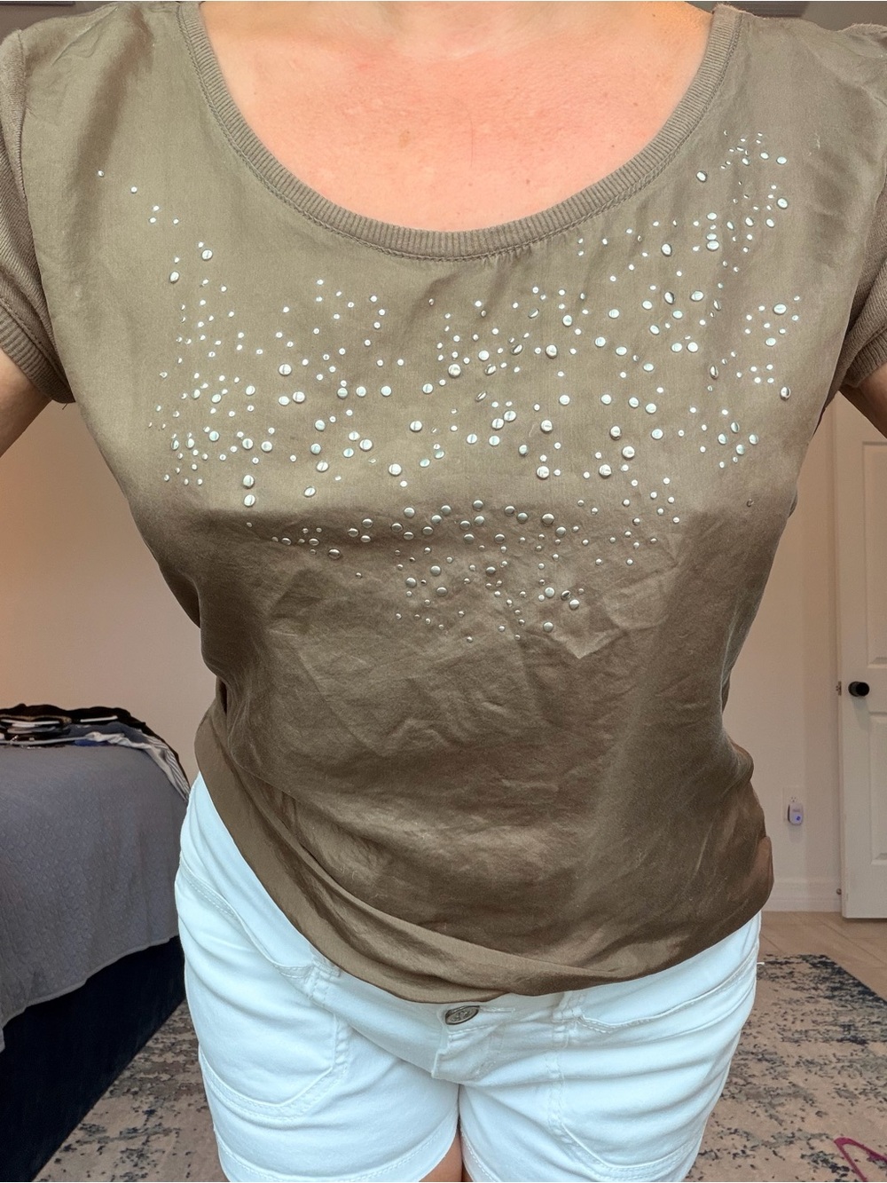 Women’s Olive brown Short Sleeve Tee with Stud Details